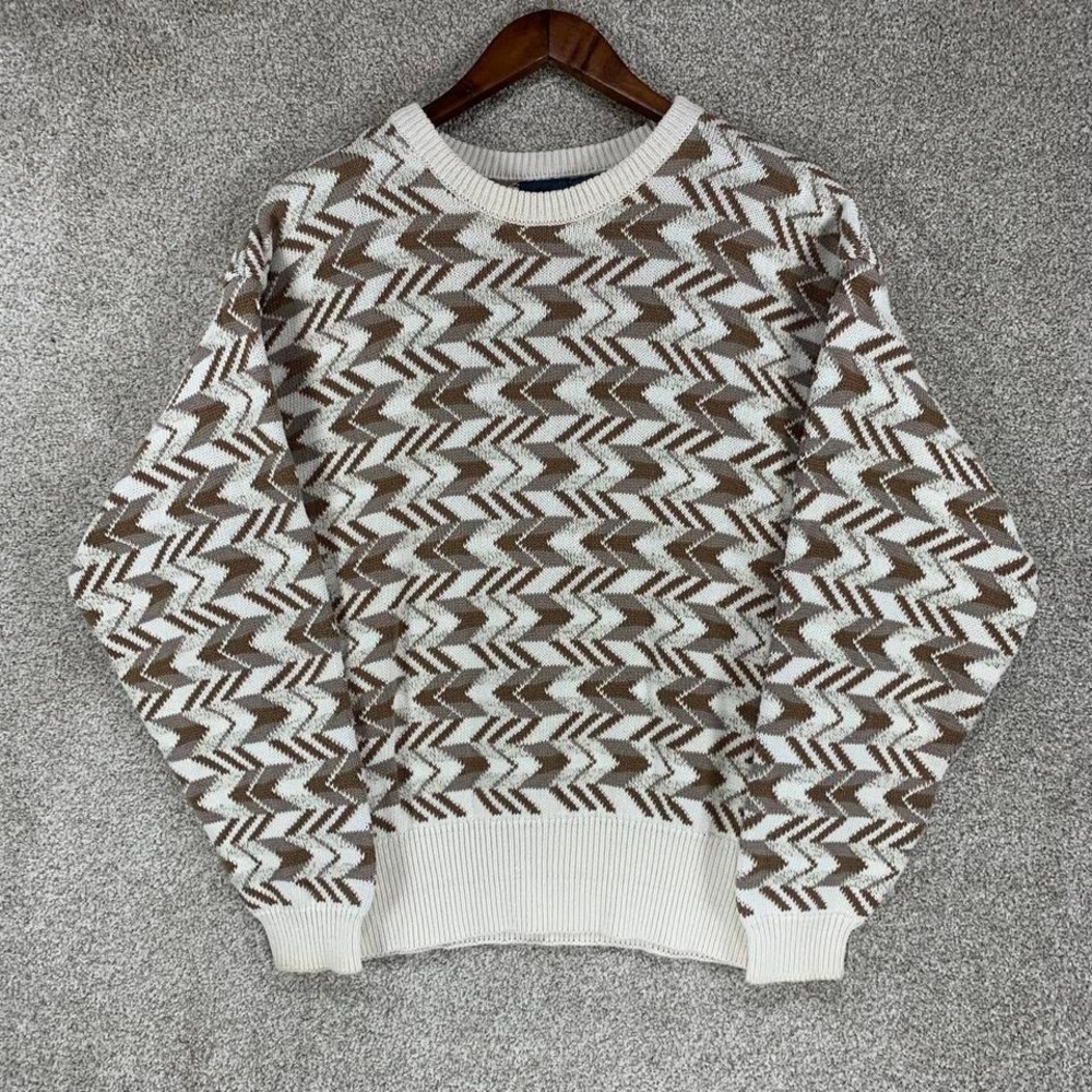 VTG‎ 90s Liz Wear Sweater Herringbone Chevron L Cotton Cottagecore Boho